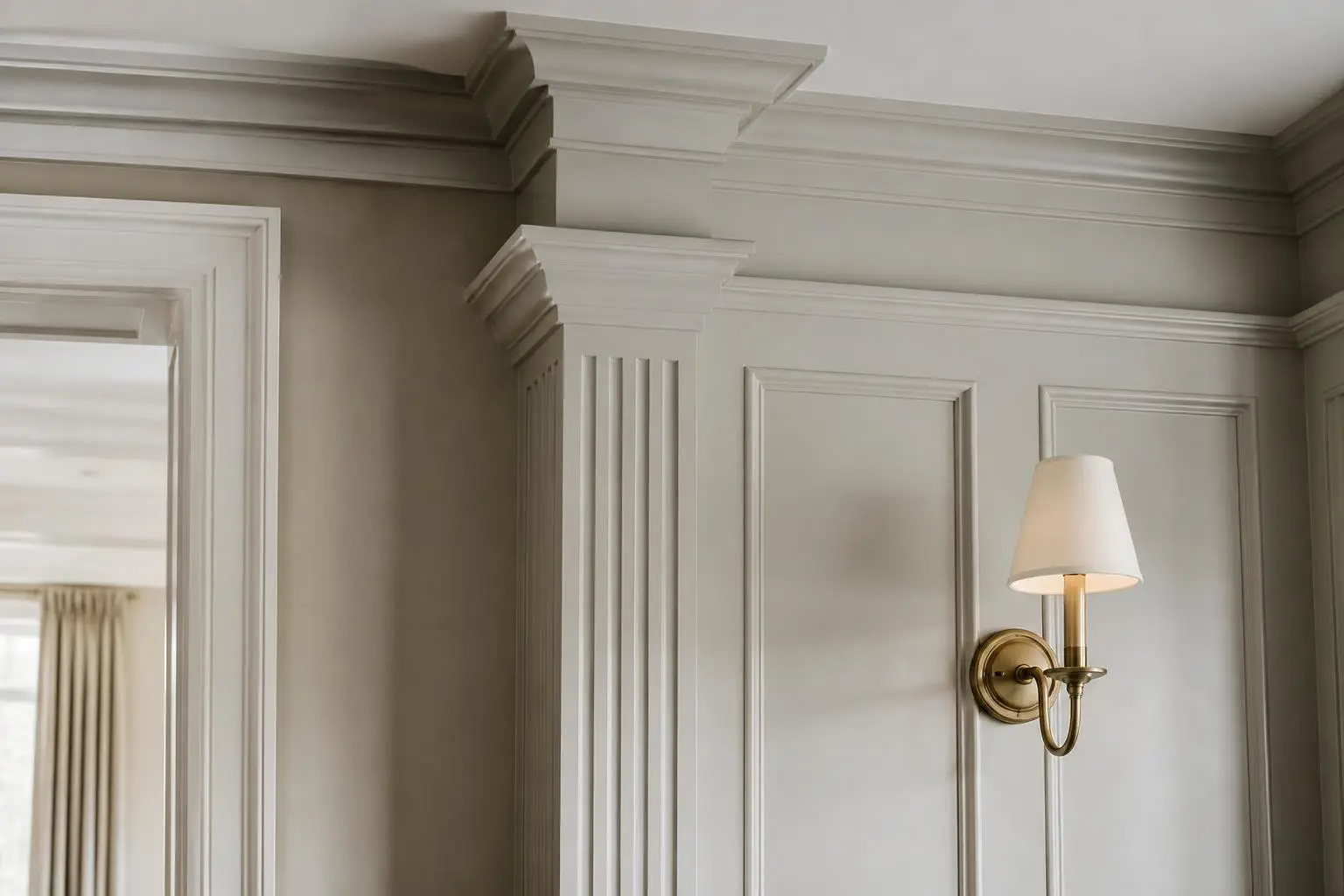 Limestone door surround, fanlight, and iron lantern on an Eastover brick facade